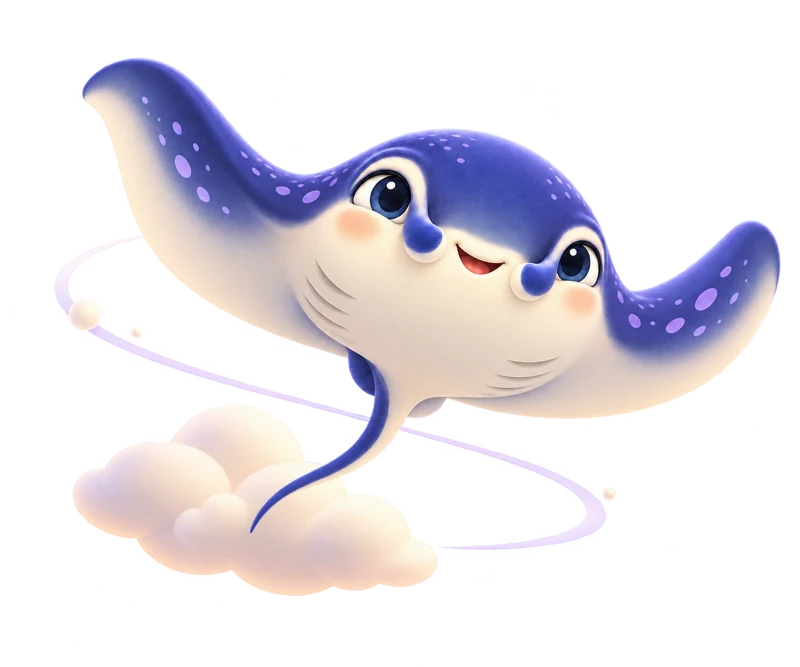 Mari the manta ray gliding over a cloud
